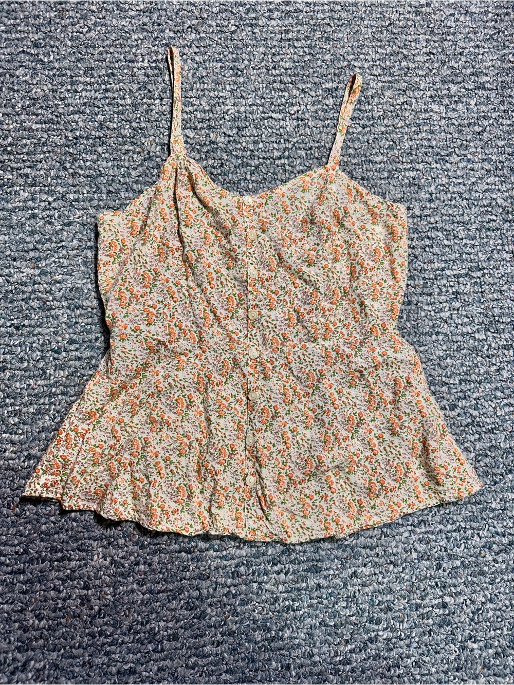 Y2K 2000s Pac Sun Kira Floral Babydoll Tank Top Boho Cottagecore Cream Orange